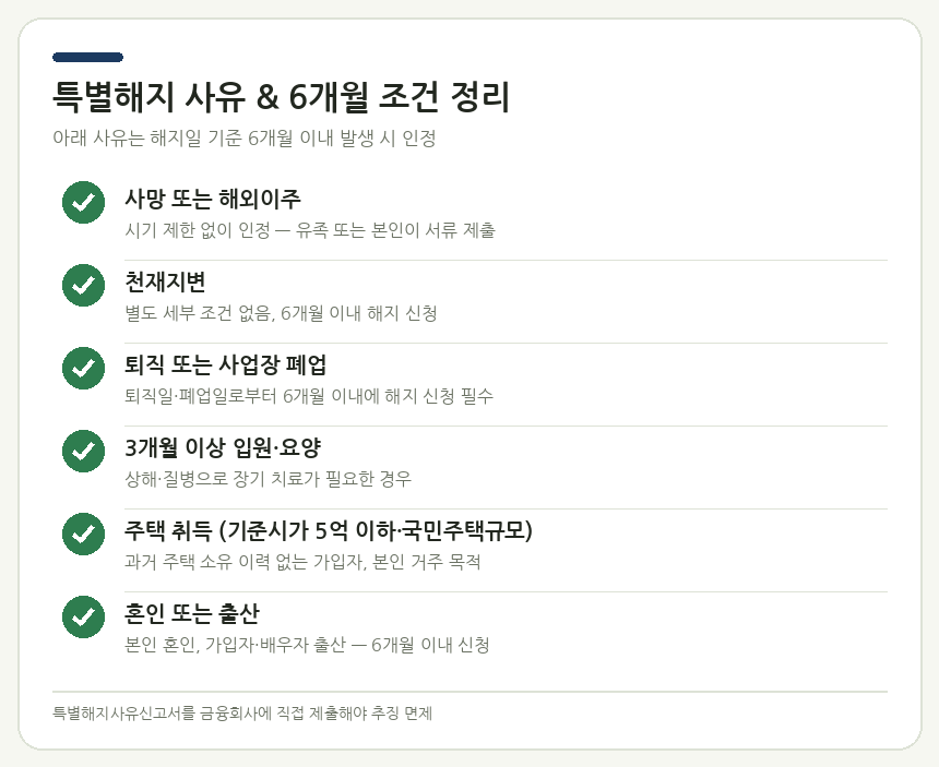 특별해지 사유 & 6개월 조건 정리